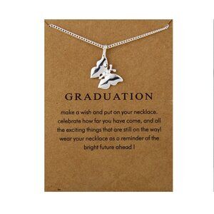 Silver "Graduation" Graceful Butterfly Carded Pendant Necklace